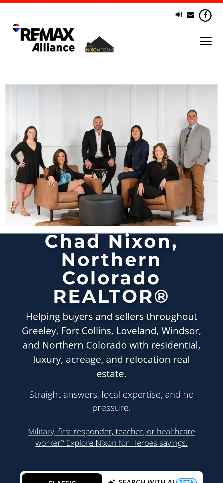 Phone screenshot of the Chad Nixon agent site website