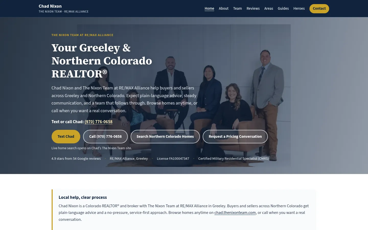 Screenshot of the Chad Nixon Homes website
