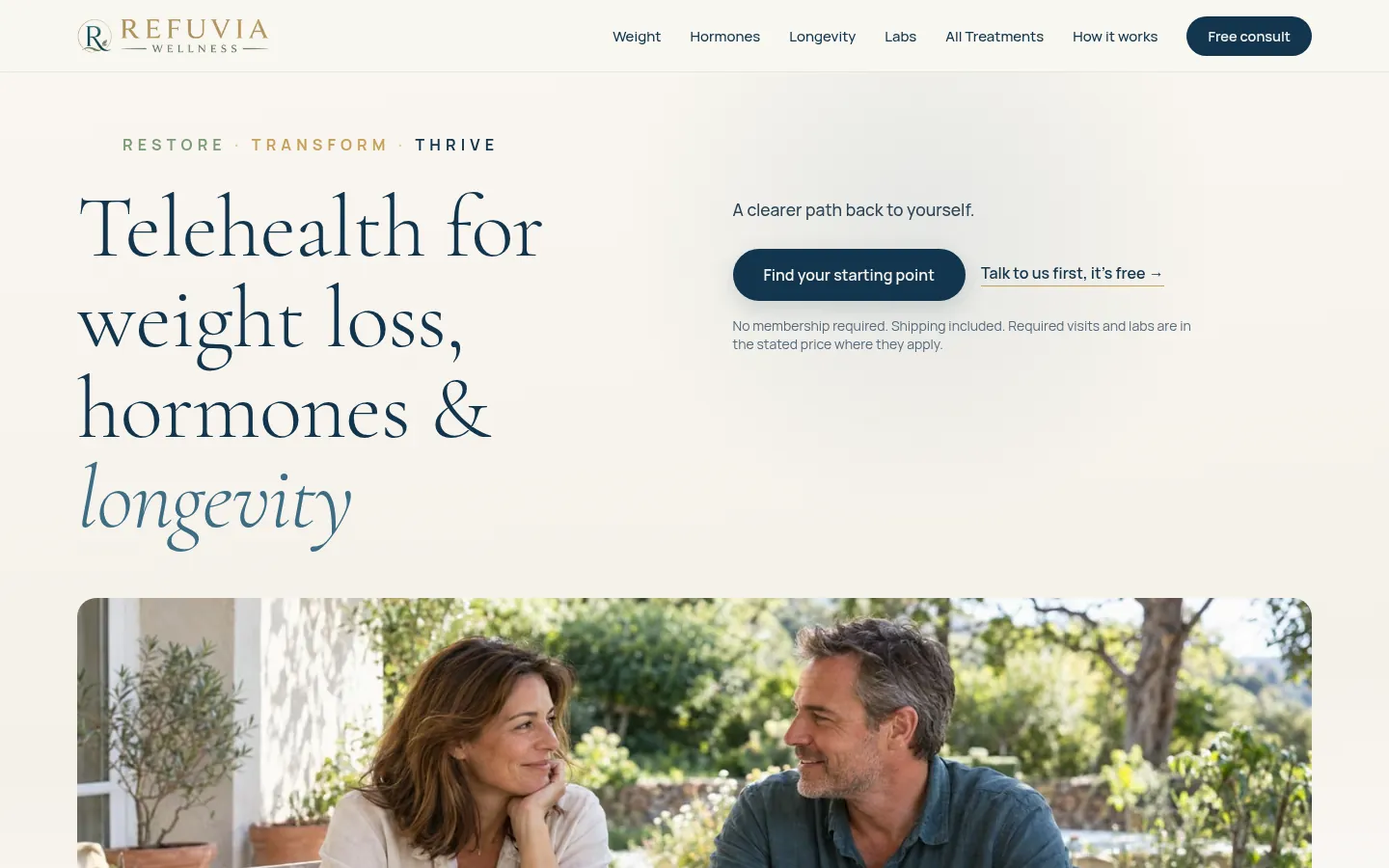 Screenshot of the Refuvia Wellness website